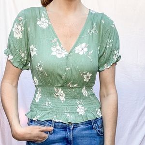Small sage green flower blouse